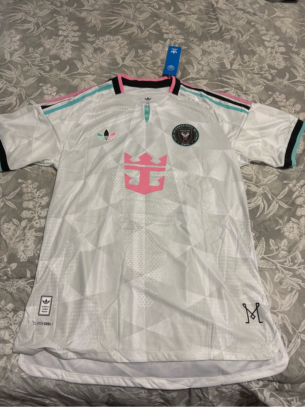 adidas White Soccer Jersey with Pink and Teal Accents
